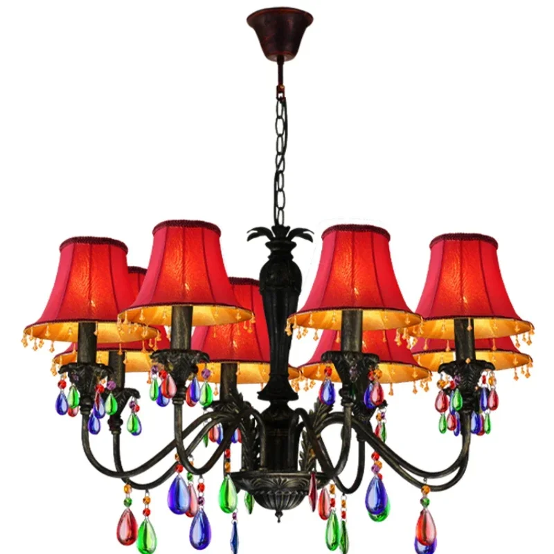 

~Retro Crystal Red Chandelier House DJ Club Maan Coffee Restaurant Decoration Ambience Light Ceiling Lights