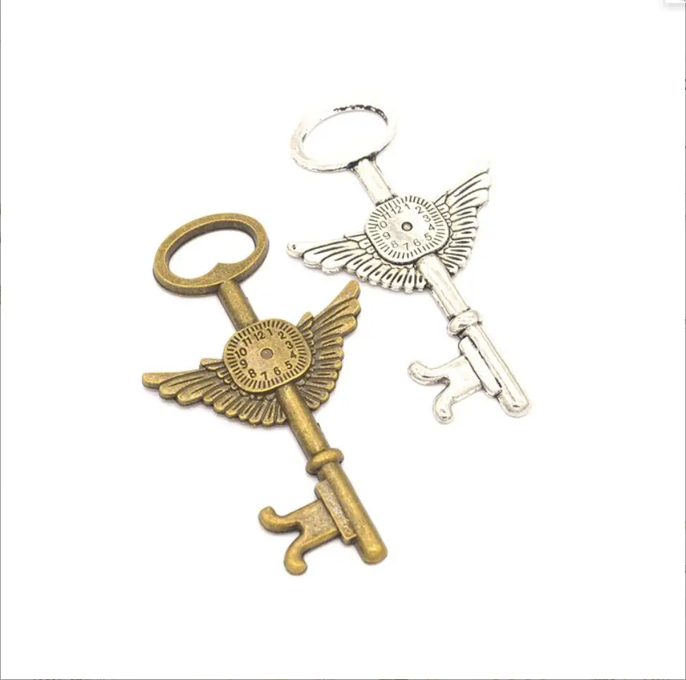 

10pcs--44x75mm Huge Steampunk Key Lovely Time hine Clock Wings Key Pendant DIY necklace charms antique Bronze tone F0254