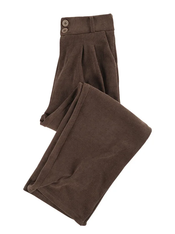 Calças de perna larga de veludo feminino casual fce forrado outono inverno novo sle café cor calças para senhoras plus size