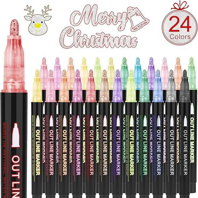 Dream Double Line Contour Pen 48 Color Metal Pen DIY Color Hand Account Highlighter Christmas Card Drawing Pen
