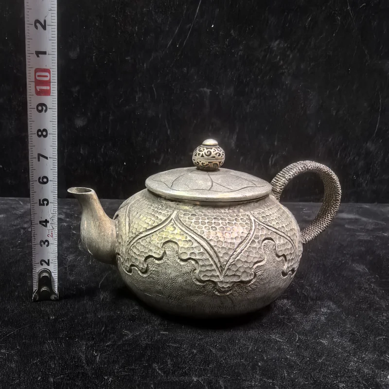 

Vintage Handcrafted Lotus Retro Pure Copper Silver-Plated Teapot Pure Copper Ornament Craft Cultural Creation