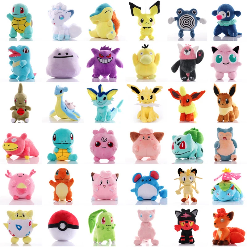 Muñeco de peluche de Pokémon, juguete de peluche de Pikachu, Bulbasaur, Charmander, Squirtle, Psyduck, Eevee, Snorlax, Gengar, Jigglypuff, regalos,