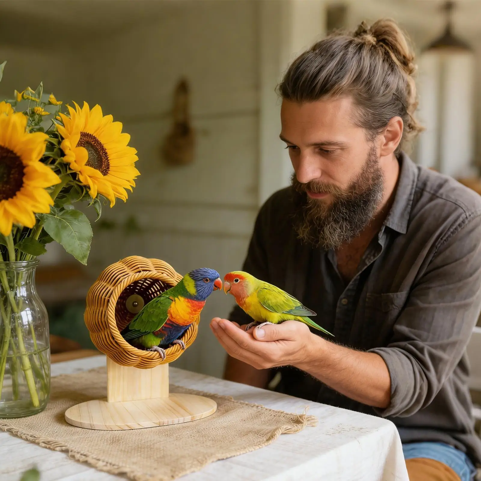 

Искусственное гнездо из ротанга для птиц, дышащее, ручной работы, игрушка-клетка для мелких попугаев, канареек, для гнездования, для дома, для гостиной