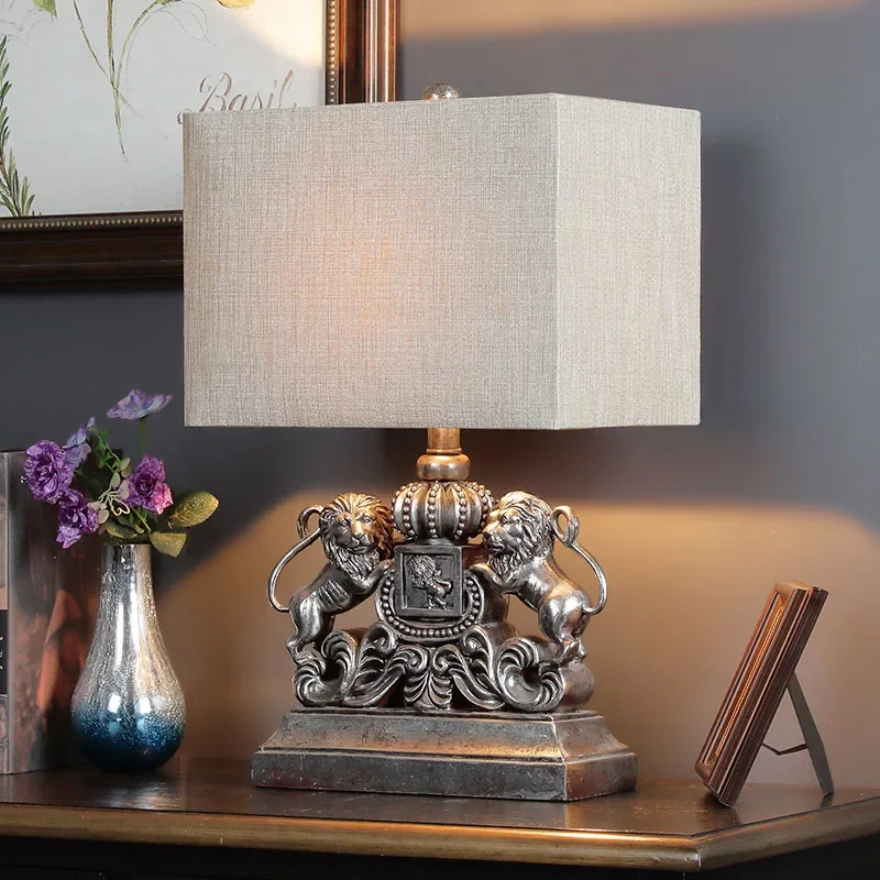 Double Lion American Table Lamp Bedroom Bedside Lamp Creative European Retro Simple Modern Living Room