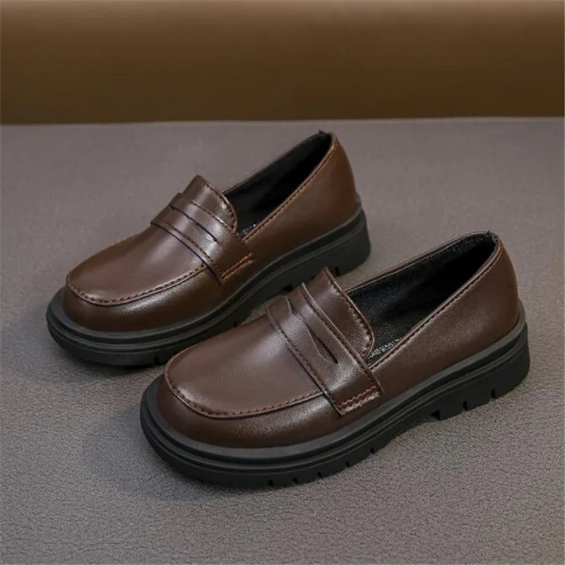 Kids Leather Designer Loafers British Style Children Wedding Flats Black Girl Boy Breathable Dress Shoe