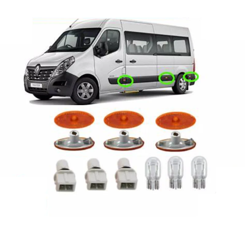 3x Side Marker Lamp Light Lens/Bulb Holder/Bulb For Renault Master Side Marker Lamp Light Lens+Bulb Holder + Bulb 261b00001r