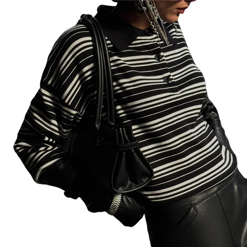 

Женская полосатая рубашка с длинным рукавом, топы с цветными блоками, летняя футболка с зубчатым вырезом