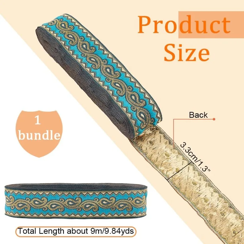 10 Yards Jacquard Ribbon Trim 1-1/4 Inch Boho Woven Trim Ethnic Embroidery Polyester Flat Ribbons for Embellishment Craft DIY