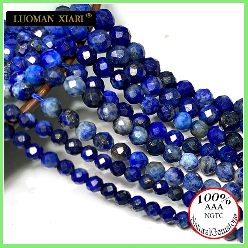 Fine 100% Natural Stone Beads Faceted Lapis Loose Round Gemstone Beads For Jewelry Making DIY Bracelet Necklace Charms 2-4mm