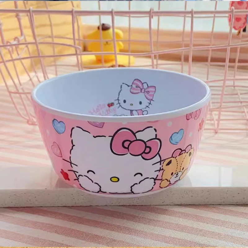 Kawaii Sanrio Hello Kitty cuencos Cinnamoroll Kuromi Pochacco lindo estudiante anticaída plato de comedor juguetes de cocina regalos para niñas