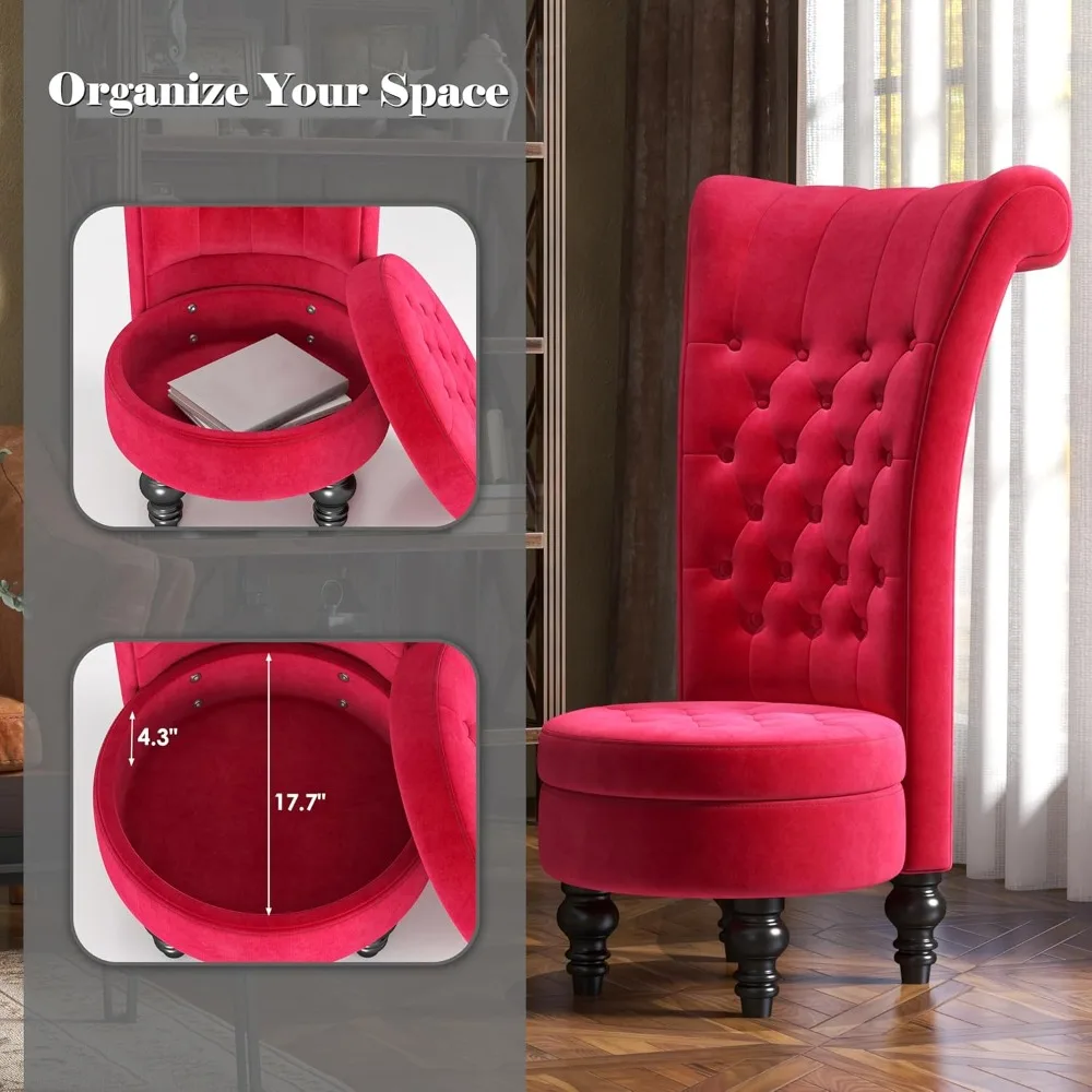 

US Shipping Retro High Back Armless Chair Velvet Upholstered Tufted Accent Seat for Living Room Dressing Room Bedroom