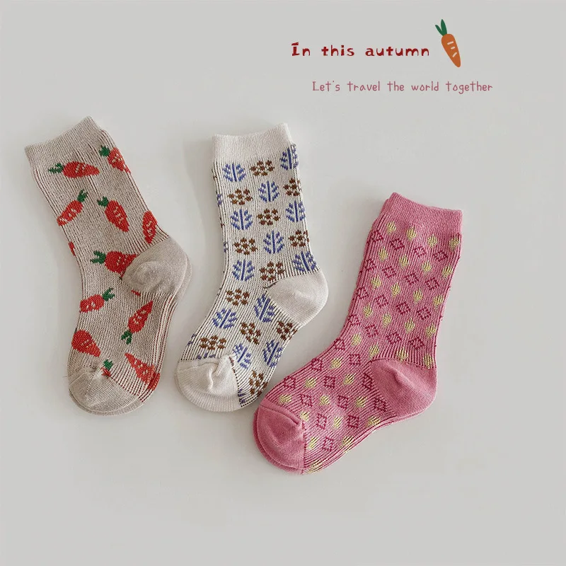 Autumn Winter Girls Socks  Cute Bunny Pattern Double Needle Warm Calf Socks Kids Baby Boys Bear Socks