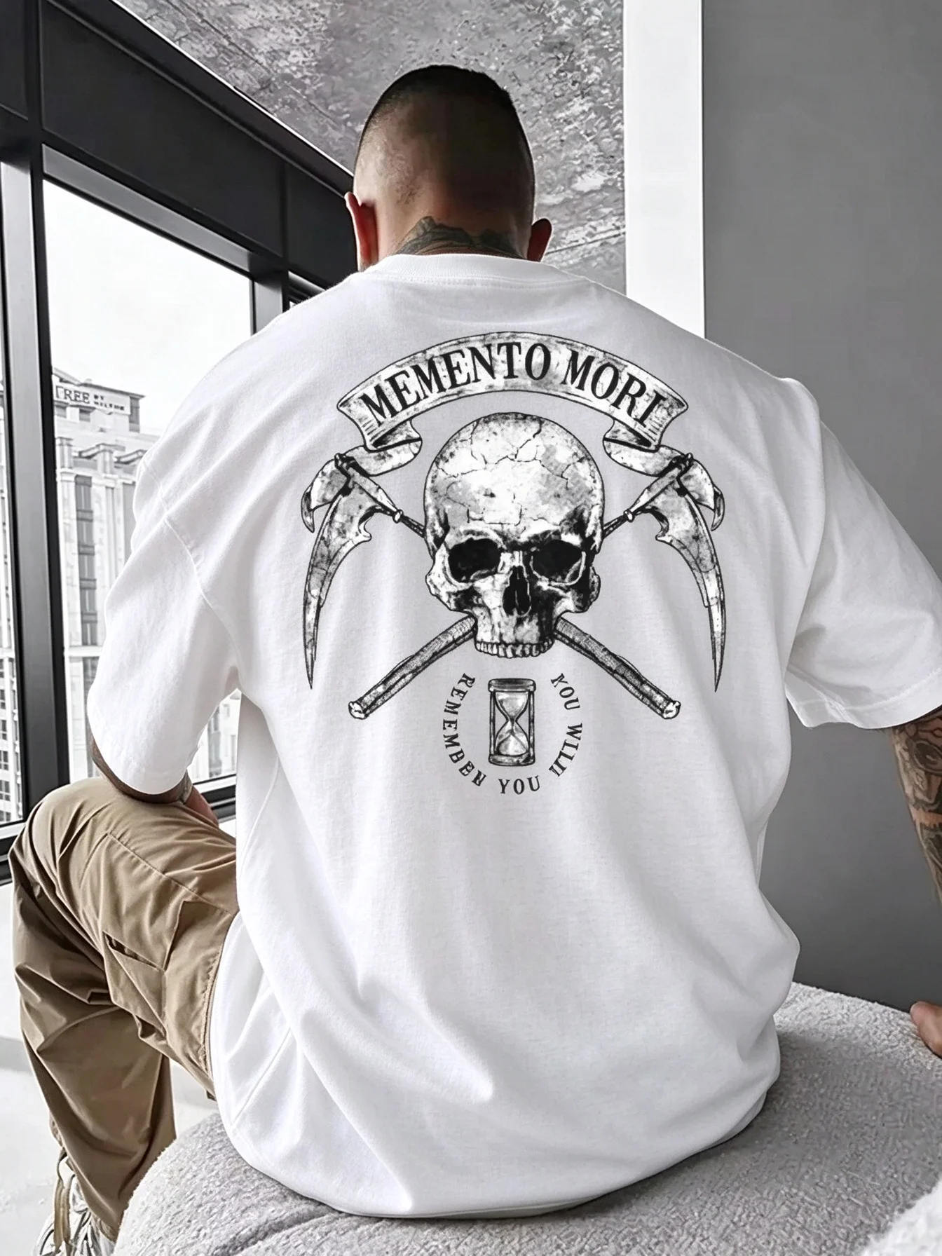 2026 New Pop Family Matching Oversized Unisex Streetwear T Shirt Memento Mori Skull Scythe Graphic Tee Vintage Gothic Short Tops