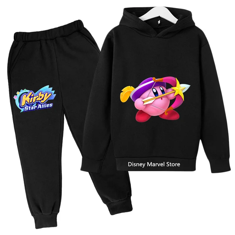 Kawaii Kirby Super Star Hoodies Suits  Children Girl Cartoon Tees Anime Winter Suits Themed Birthday Clothes O-Neck Long Sleeve