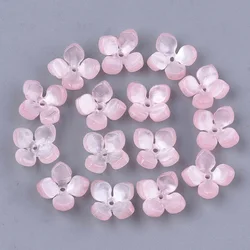 20pc Cellulose Acetate(Resin) Bead Caps 4-Petal Flower Pink 14x14x6mm Hole: 1.2mm