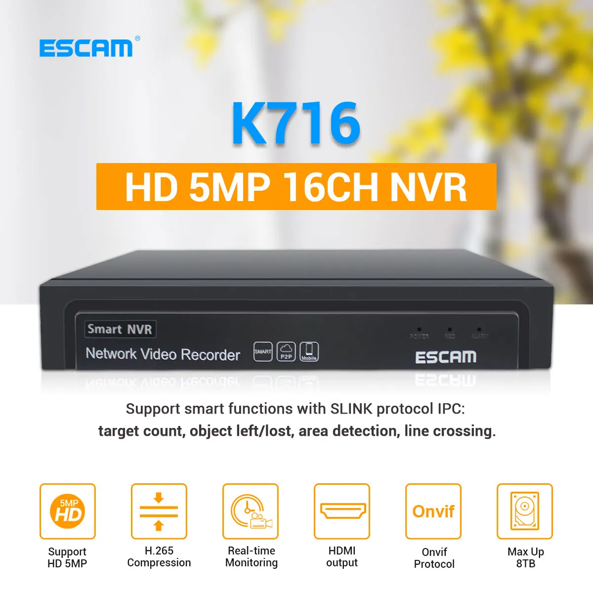 ESCAM K716 16CH 5MP NVR H.265 ONVIF 4K NVR DVR Video Recorder IP Camera Surveillance Security CCTV System Support 8TB