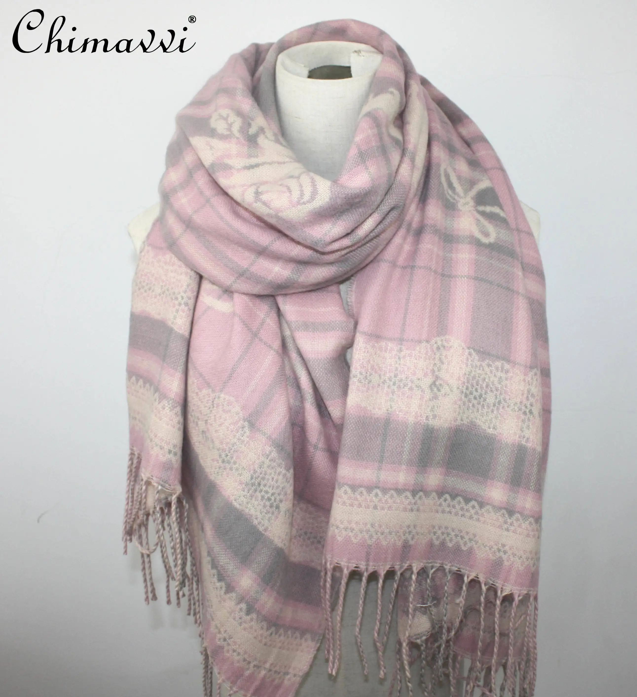 

Japanese Scarf New Plaid Jacquard Cute Rabbit Bow New Winter Women's Warm Double-Sided Cashmere Shawl Lolita Scarf for Gilrs