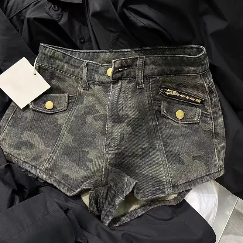 

Camouflage Denim Shorts Women 2026 Summer New American Spice Girl High Waist Design Jean Shorts