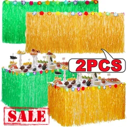 2/1PC Straw Table Skirt Hawaiian Tiki Moana Themed Party Suitable For Tropical Hawaiian Sea Wedding Birthday Party Decorations