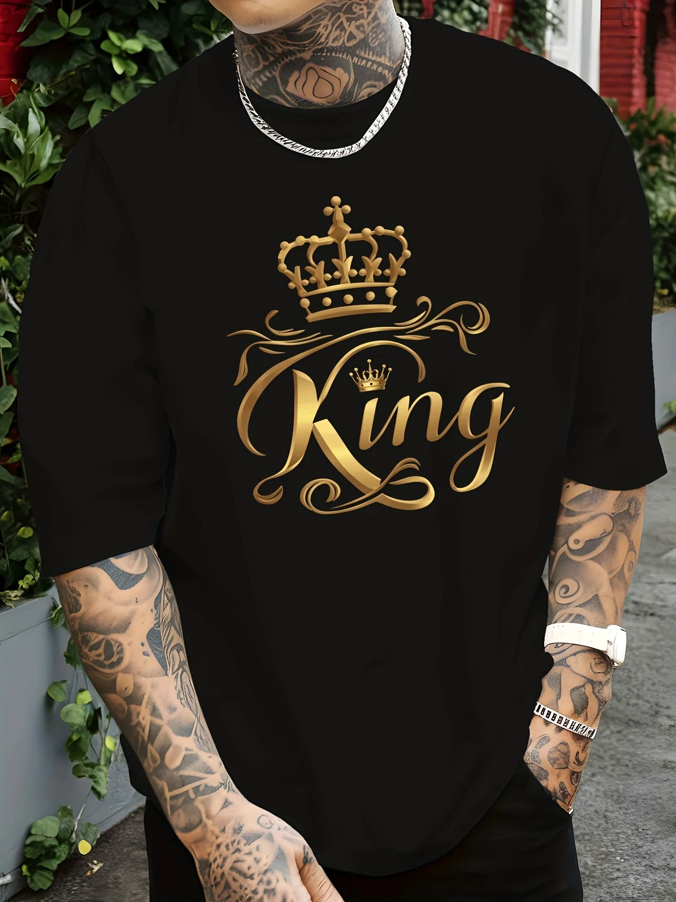 Unisex Crew Neck T-Shirt Golden Crown And King Men'S Short Sleeve T Shirt Breathable Summer Casual Crew Neck T Shirt with Logo Print White And Golden Letters Black And Golden Options Versatile Casual Wear Suitable Same Style for Men And Unisex 2026