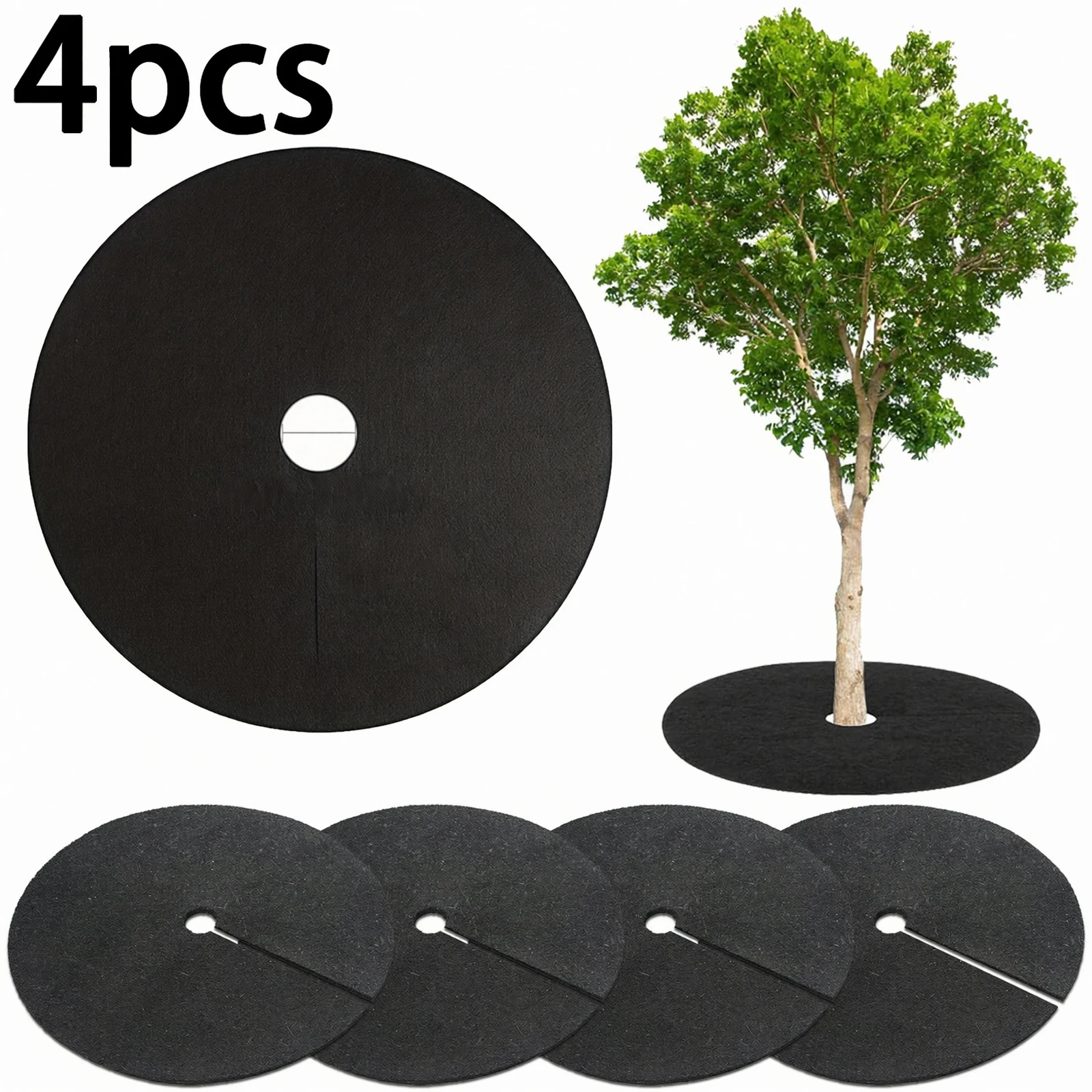 4Pcs Non-Woven Tree Mulch Ring Weed Control Mat Landscape Fabric Anti-Grass Root Protector Barrier Garden Plant Cover 2026