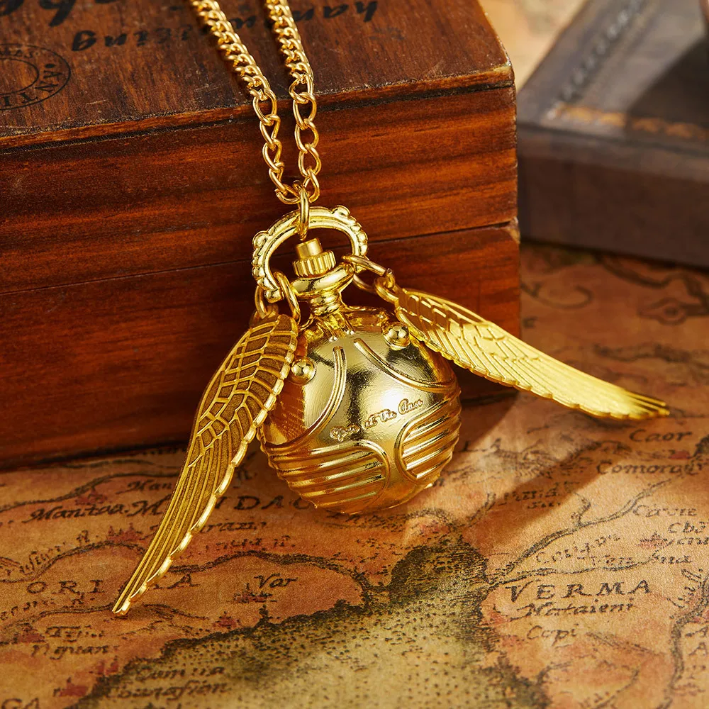 Golden Snitch Ball Pendant Pocket Watch Gifts for Kids Quartz Necklace Clock Lovely Cute Pocket Clock christmas gift for man