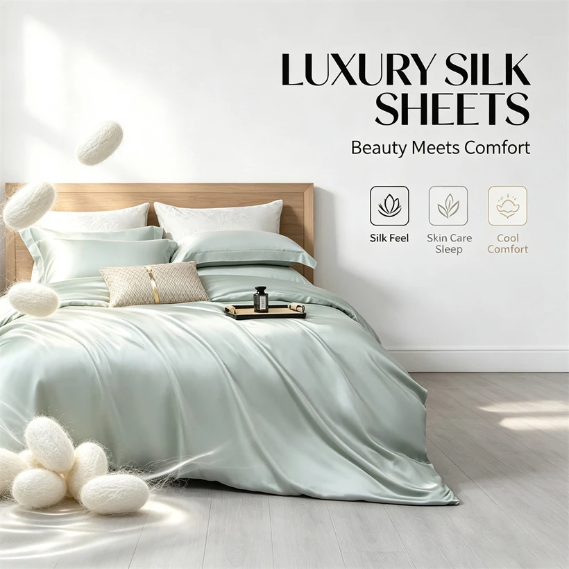 Natural 100% Silk Bedding Set Luxury Mulberry Silk Duvet Cover Set Single Double Bed Sheet Set Queen King Bed Linen Pillowcase
