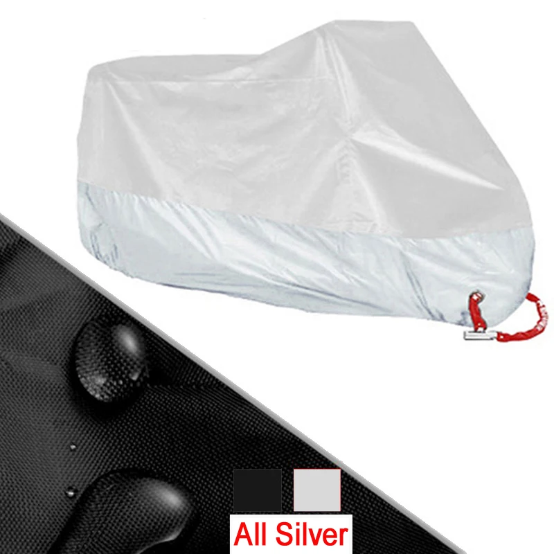 Ganzjahres-Motorradabdeckung, silberfarben, schwarz, Sonne, reflektierend, wasserdicht, staubdicht, UV-Schutz für Moto Scooter M bis 4XL 2025 – Detail 21