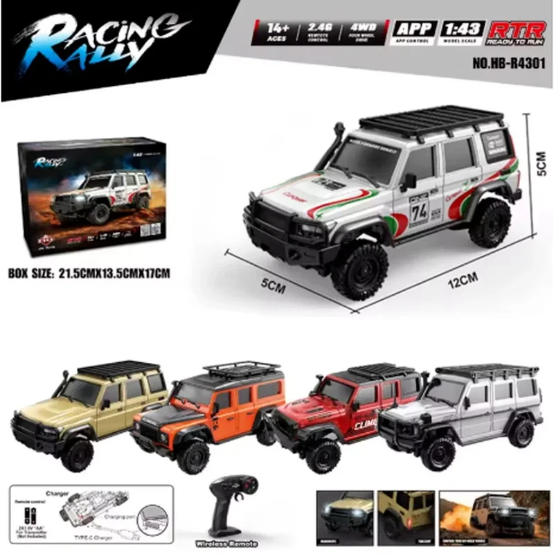 

New 1:43 HBToys R4301 Rc Car 4WD Rc Crawler Full Proportional Off Road Vehicle Pickup Truck Jeep For Children Toys Gifts New