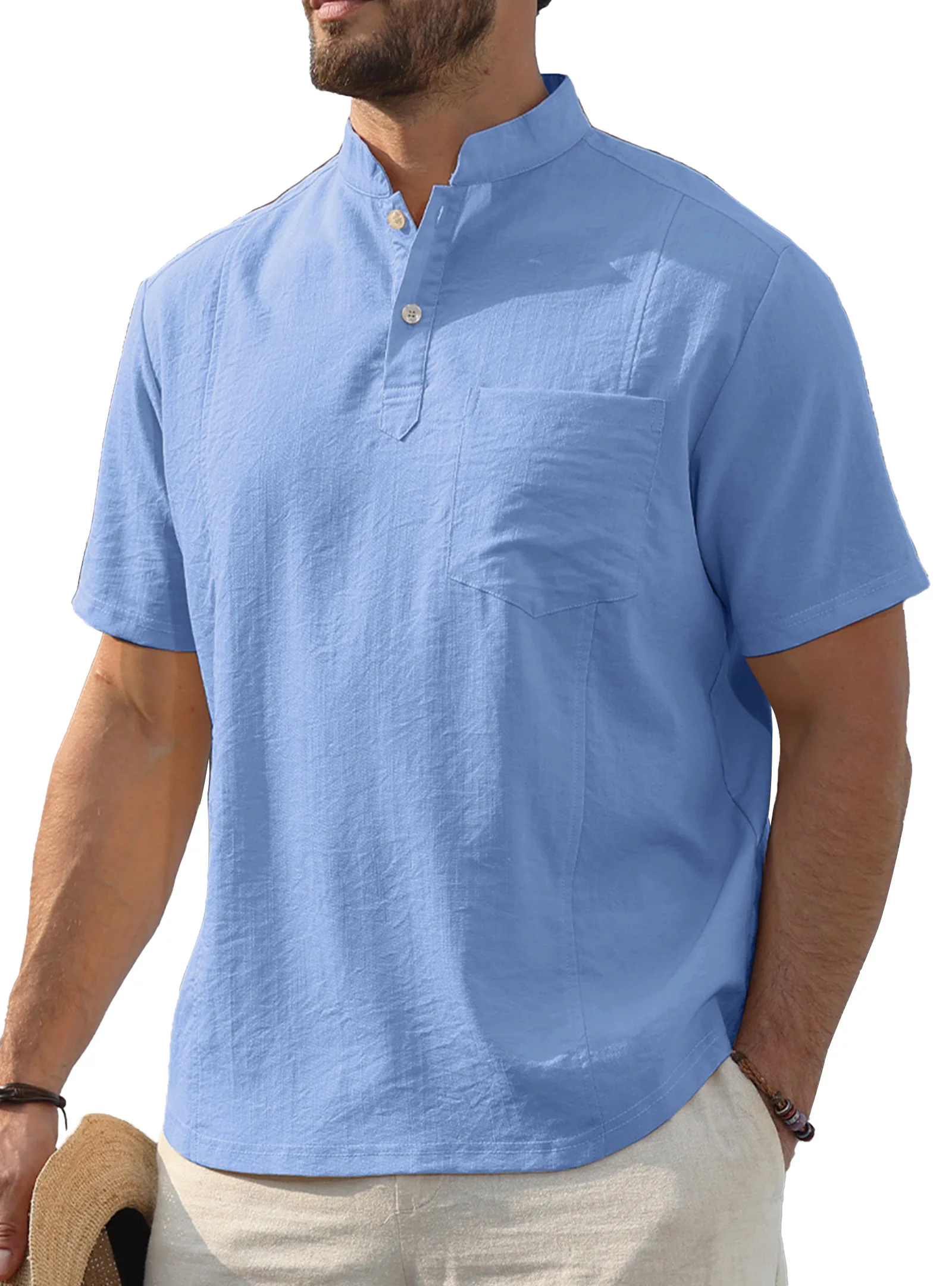 

Men's Stand Collar Henley Shirt Short Sleeve Casual Daily Wear Multi-color All-Purpose Lightweight Shirt