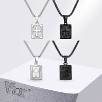 Vnox Cross Square Pendant Necklace for Men Women, Cross Pendant Collar with Stainless Steel Box Chain, Father's Day Dad Boy Gift