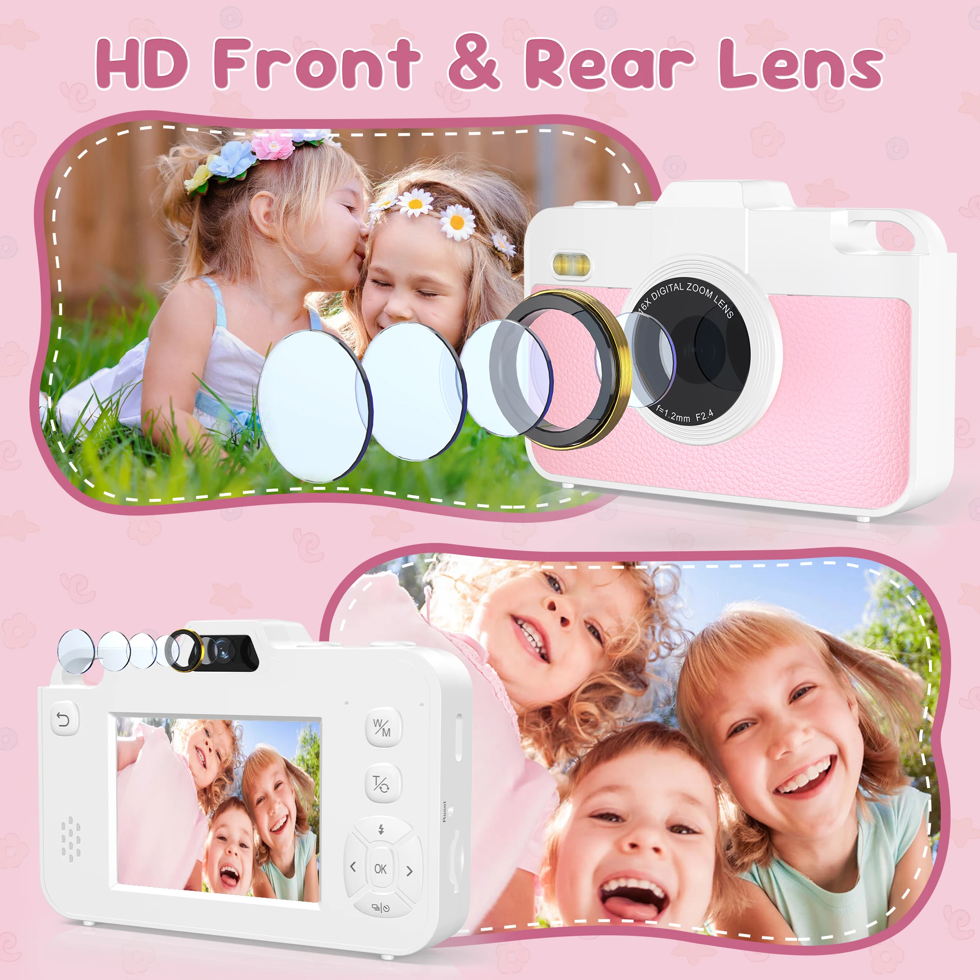 كاميرا تصوير للأطفال 16X 48MP عدسة أمامية وخلفية مزدوجة للأولاد والبنات مسجل فيديو رقمي كاميرا سيلفي للمبتدئين للأطفال #3