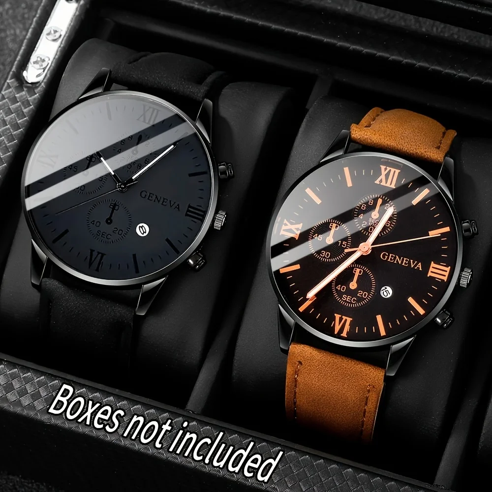 2pcs and 1pcs luxury men's leather strap quartz watch set is the perfect gift for school graduation ceremonies or any occasion
