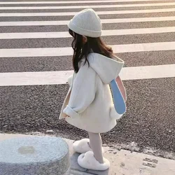 Girl's Coat Rabbit Ear Contrasting Color Cotton Padded Thick Jacket Cute Sweet Cardigan Outfit Winter New Children Clothing