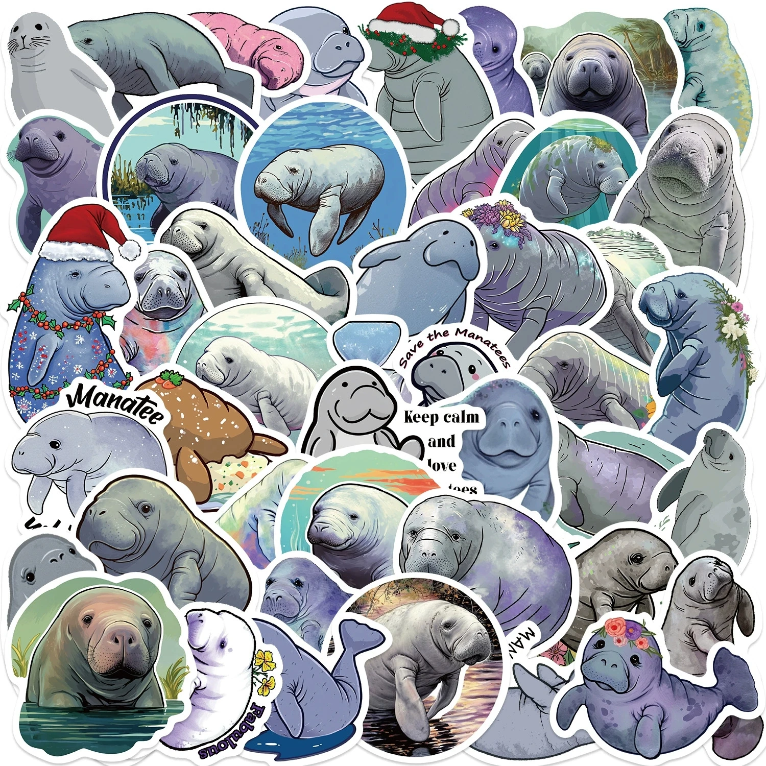 50/100PCS Cartoon Manatee Graffiti Stickers Guitar Notebook Luggage DIY Waterproof Reward Stationery Decoration Stickers