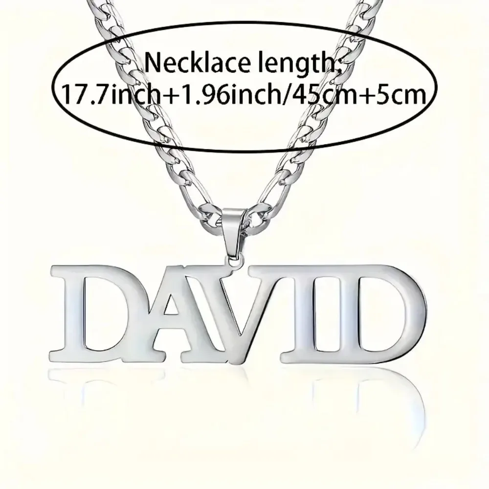 Collar con nombre personalizado, chapado en oro de 18 quilates, collar con placa con nombre personalizada, cadena Figaro, joyería personalizada, regalos para papá