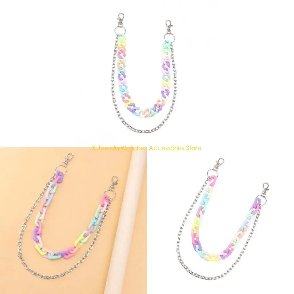 

31KD Adjustable Double Layer Pants Chain Colorful Acrylic Chain Belt Stylish Streetwear Jewelry for Festivals and Party