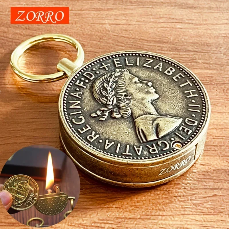 ZORRO Retro Coin Keychain Kerosene Lighter Creative Collection Funny Exquisite Portable Cute Lighters Smoking Accessories Gifts