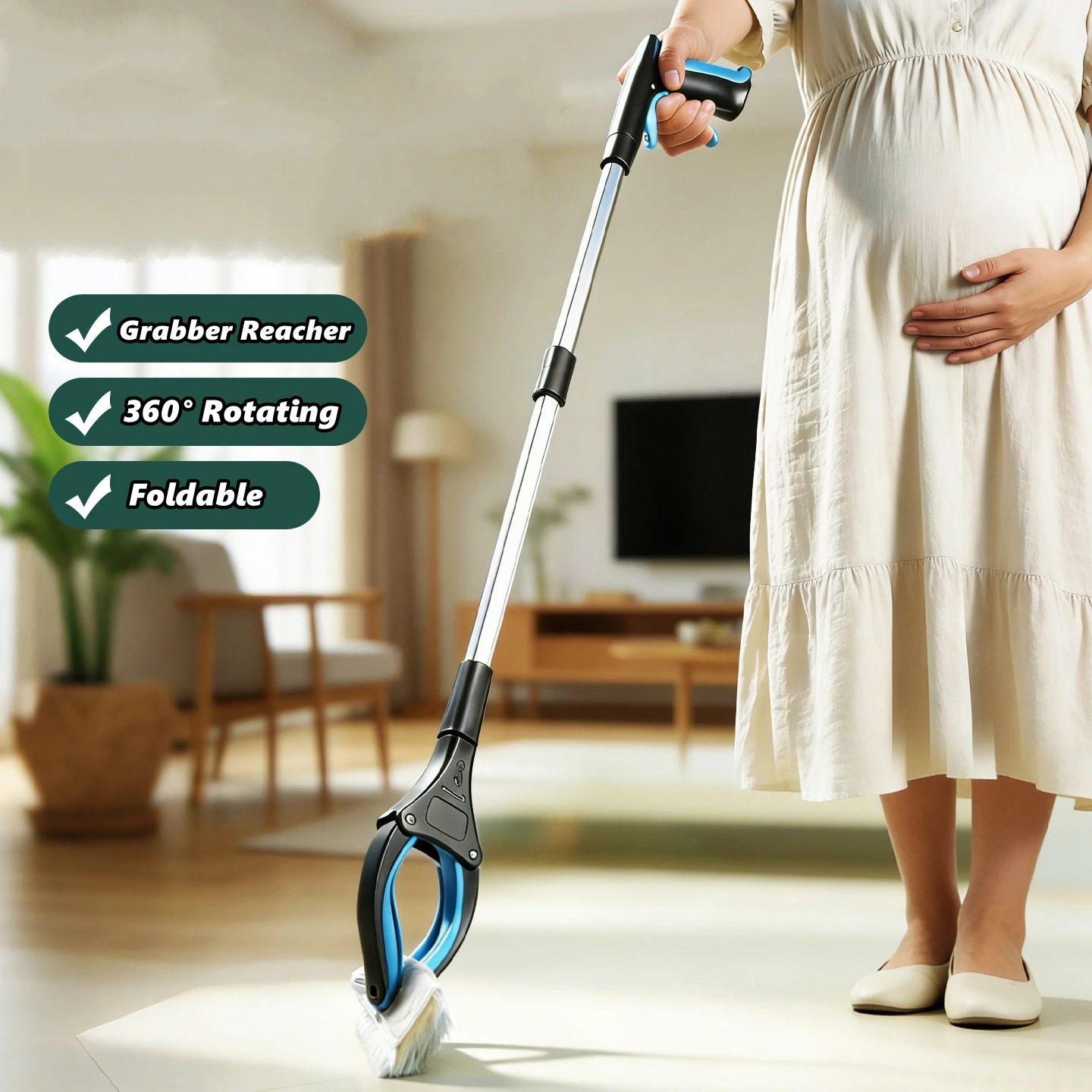 Pinça Coletora de Lixo com Rotação 360° °   Clipe Rotativo, Pegador Leve e Resistente de 82cm para Idosos, Ferramenta de Agarrar
