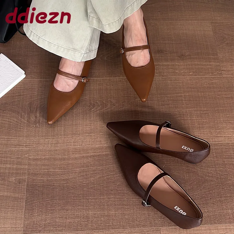 

Женская обувь с острым носком, женские туфли Мэри Джейн на плоской подошве, мягкие женские модные женские туфли на плоской подошве с пряжкой и ремешком