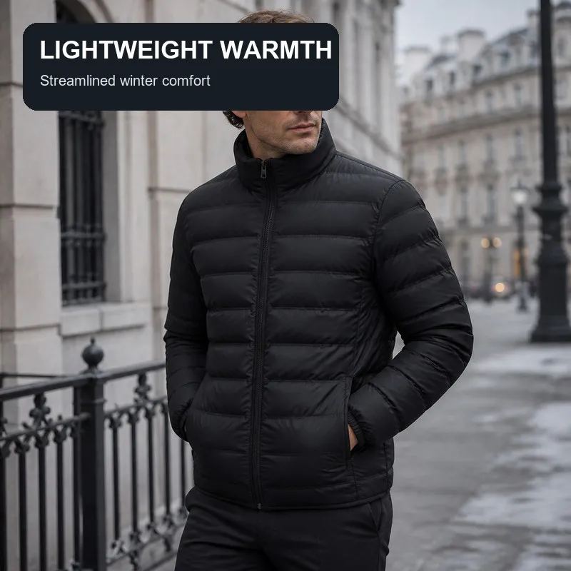 Bild 3: Herren Weiße Daunenjacke Graphen-Thermo-Pufferjacke Winddicht Plissierter Stehkragen Lässige Winterjacke