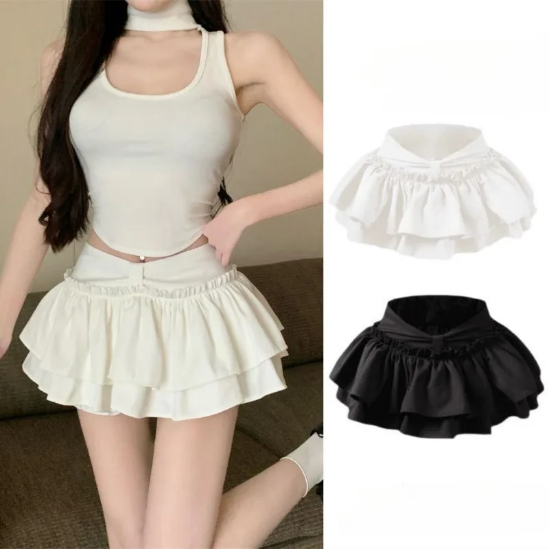 

French Academy Fashion Sweet Girl Fluffy Skirt Female Spicy Girl Korean Solid Folded Slim Summer Chic College Girl Korean Wear