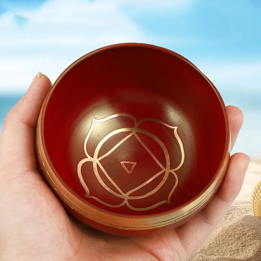 銅工芸の手作りシンギングボウル、木製の棒で洗浄、サウンドボウル、祈り