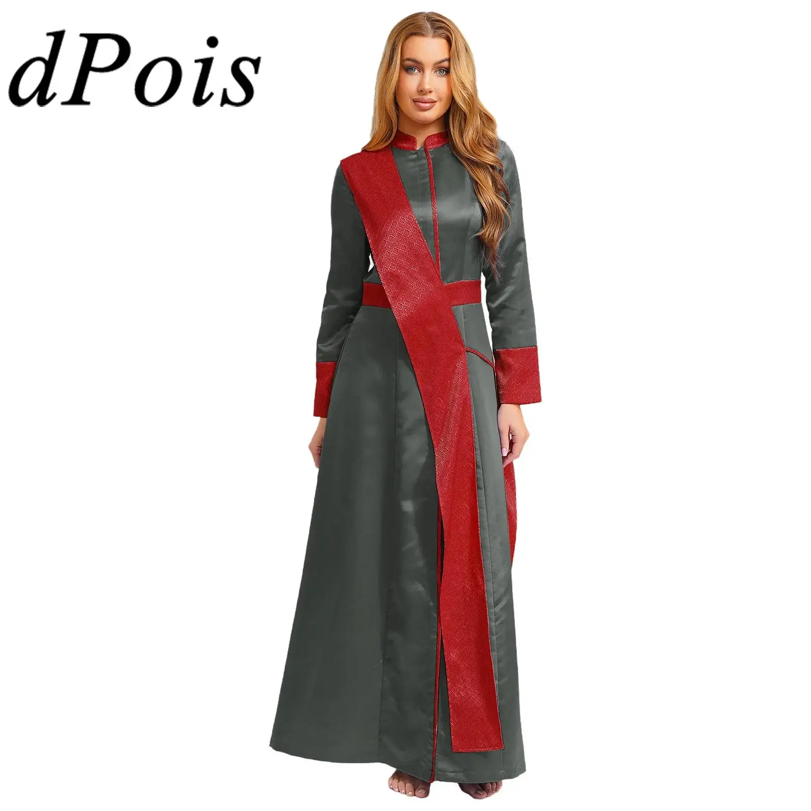 

Womens Priest Cassock Robes Catholic Cosplay Costumes Clergy Long Sleeve Jacquard Dress Up Halloween Roleplay Pastor Vestments