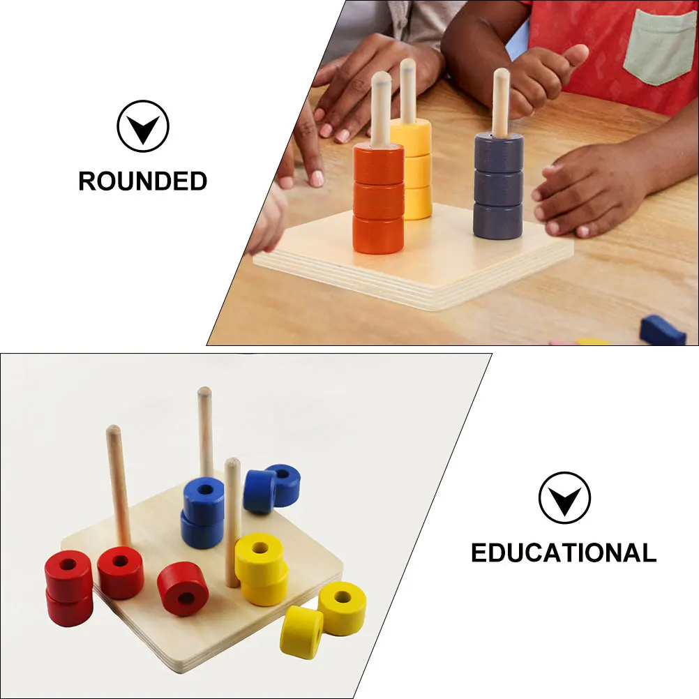 1 مجموعة 1 مجموعة خشبية التراص للأطفال التعليم المبكر اللون المعرفي لعبة الطفل حلقة التراص برج اللبنات لغز
