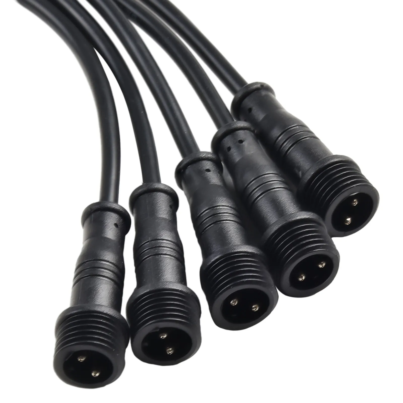 Conectores à prova d'água para trabalho elétrico otimizado 5 pares de conector à prova d'água IP65 de 2 pinos com cabo preto M/F de 20 cm 22AWG