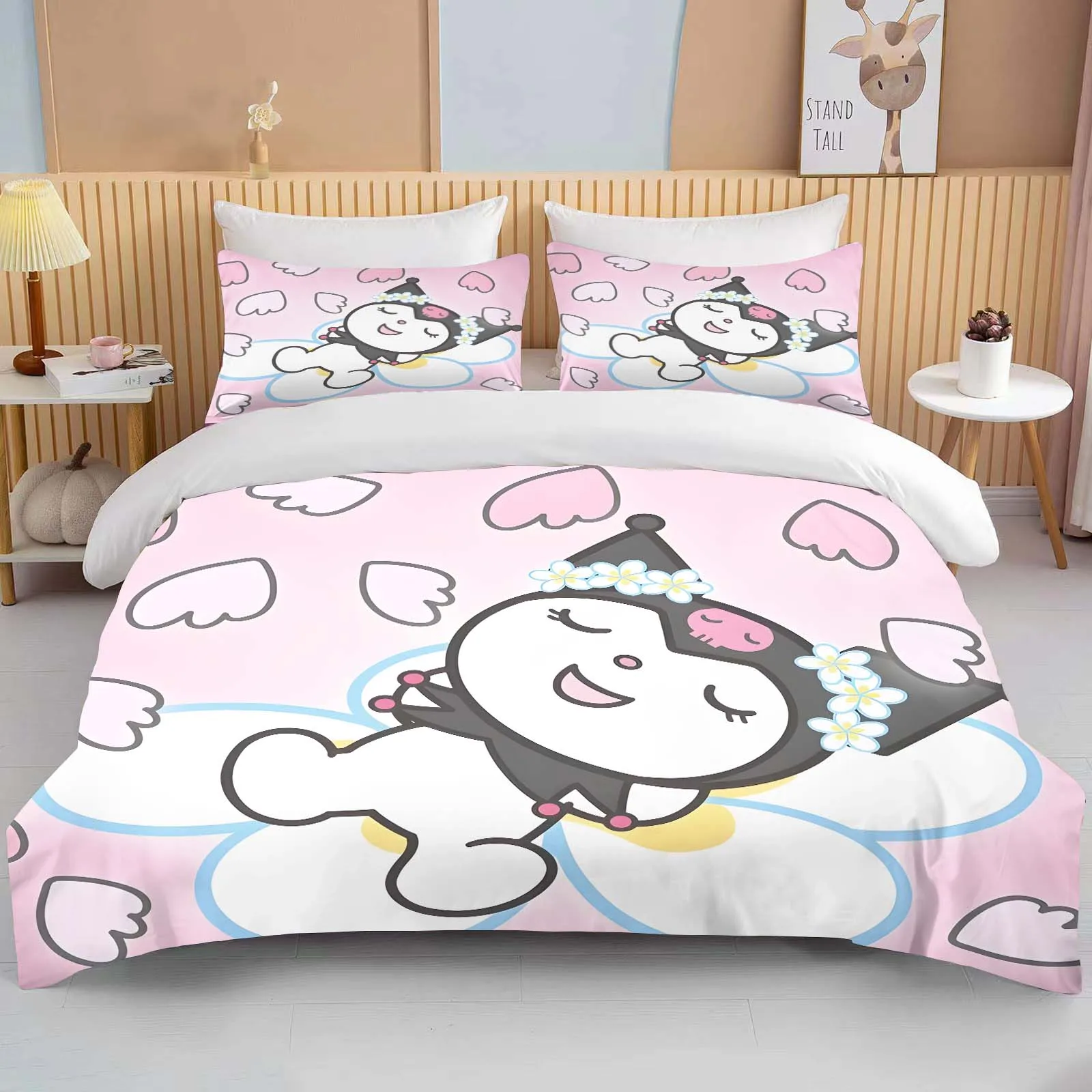 Imagem -05 - Kawaii Anime Impresso Conjunto de Cama para Crianças e Adultos Capa de Edredão Consolador Fronha Sanrio Kuromi Desenhos Animados Meninos Meninas Rei 10 Tamanhos