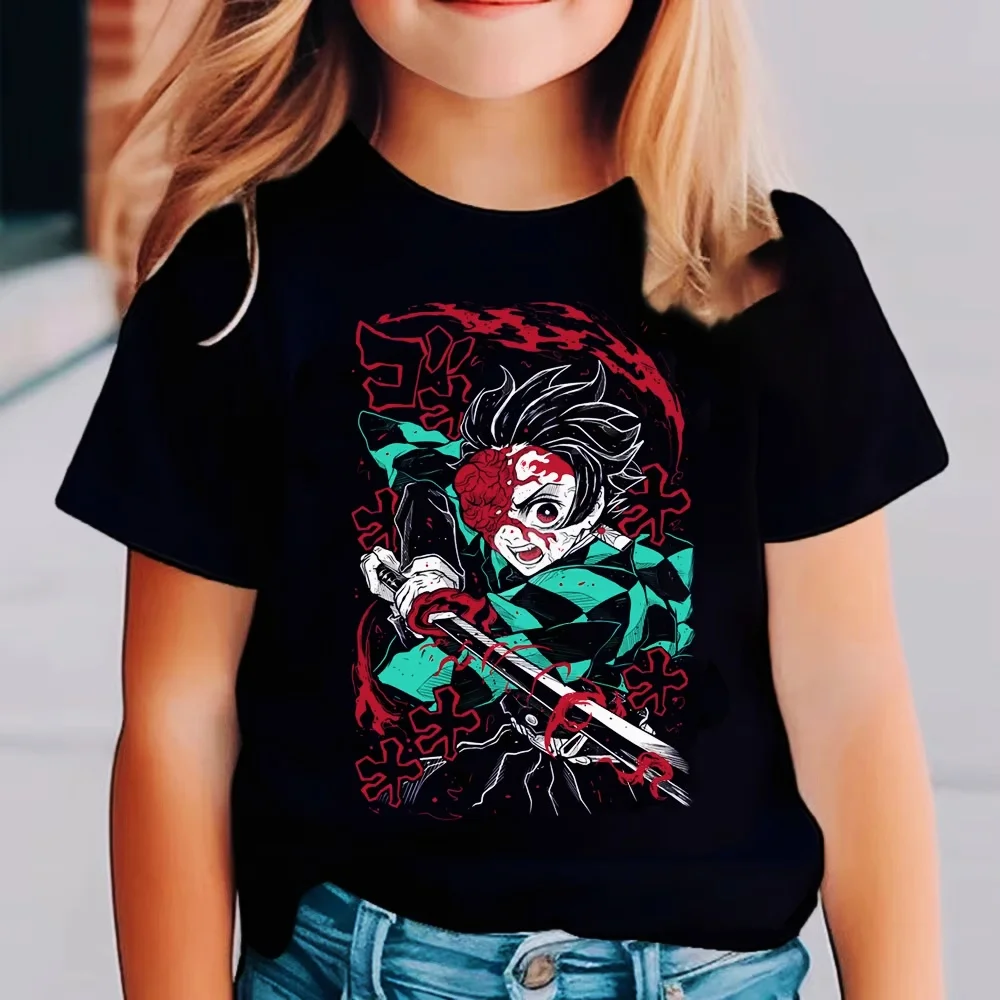 شيطان القاتل الأطفال أنيمي الكرتون قصيرة الأكمام الرجال النساء الفتيان الفتيات الصيف Kimetsu No Yaiba ملابس الاطفال الهدايا