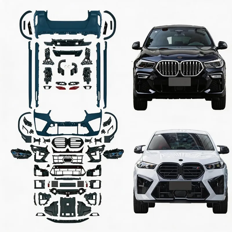 Conversion Body Kit with Headlights Bumper Wheel Arches Side Skirts for  X6 G06 2020-2023 Upgrade To LCI X6M Style