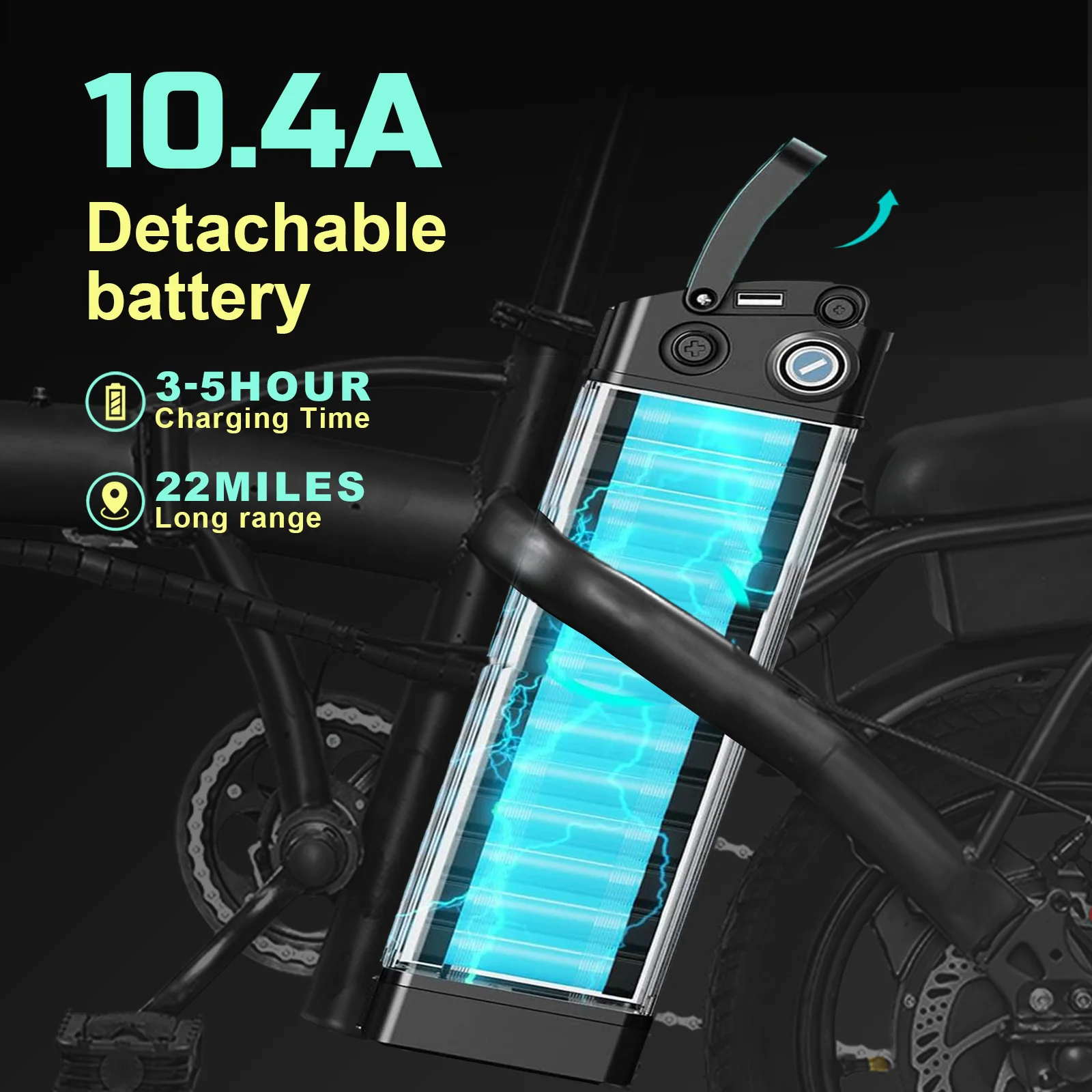 Vélo électrique avec siège et panier pour adulte, batterie amovible, autonomie de 22 Beauté, 20mph, moteur 400W, 14 pouces, 48V, 10,4 Ah